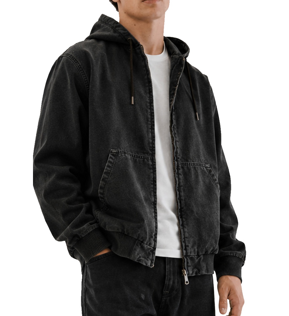 CAMPERA CANGURO RELAXED - DENIM WASH BLACK