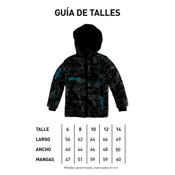 Tabla de talle campera junior Jaspe